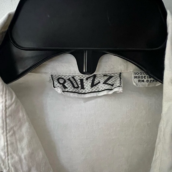 White Button Down Shirt with Fringe and Studs - Picture 3 of 7